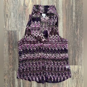 Converse One Star Womens Tank Top Sm Purple Ikat Cowl Neckline Sleeveless Sheer